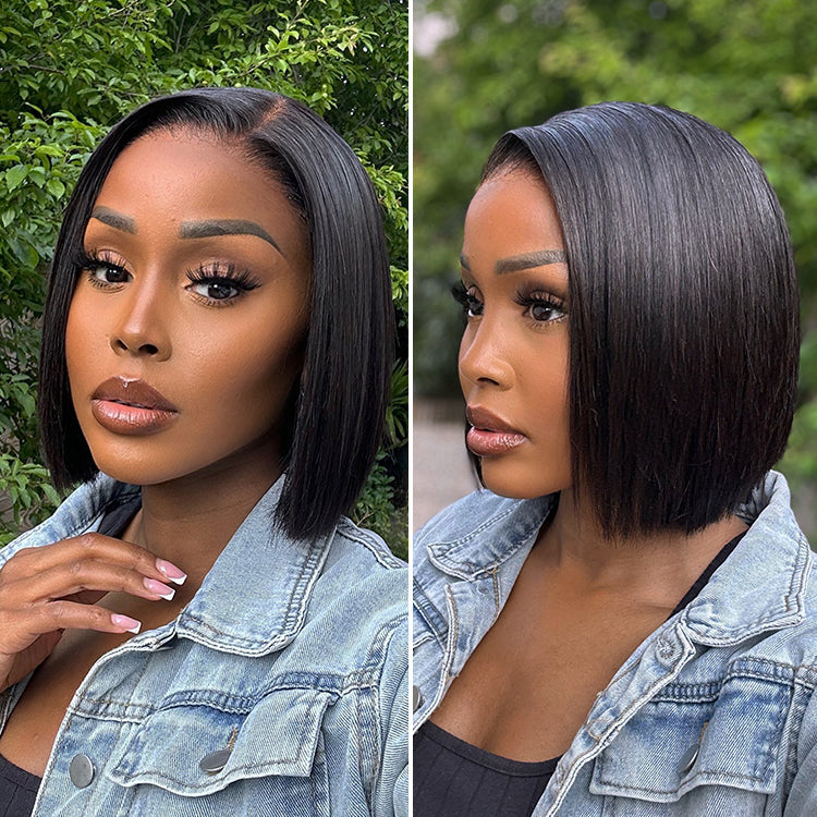 Short Bob Wig – Natural Hairline, Glueless, Pre-Cut Lace, Straight or Wavy