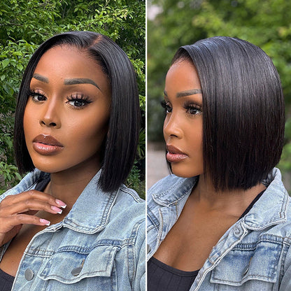 Short Bob Wig – Natural Hairline, Glueless, Pre-Cut Lace, Straight or Wavy