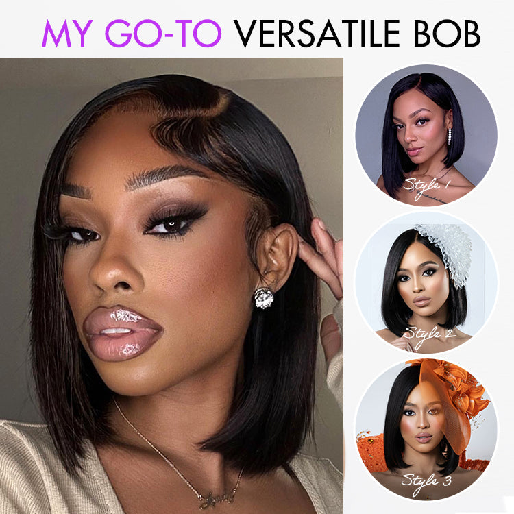 Short Bob Wig – Natural Hairline, Glueless, Pre-Cut Lace, Straight or Wavy