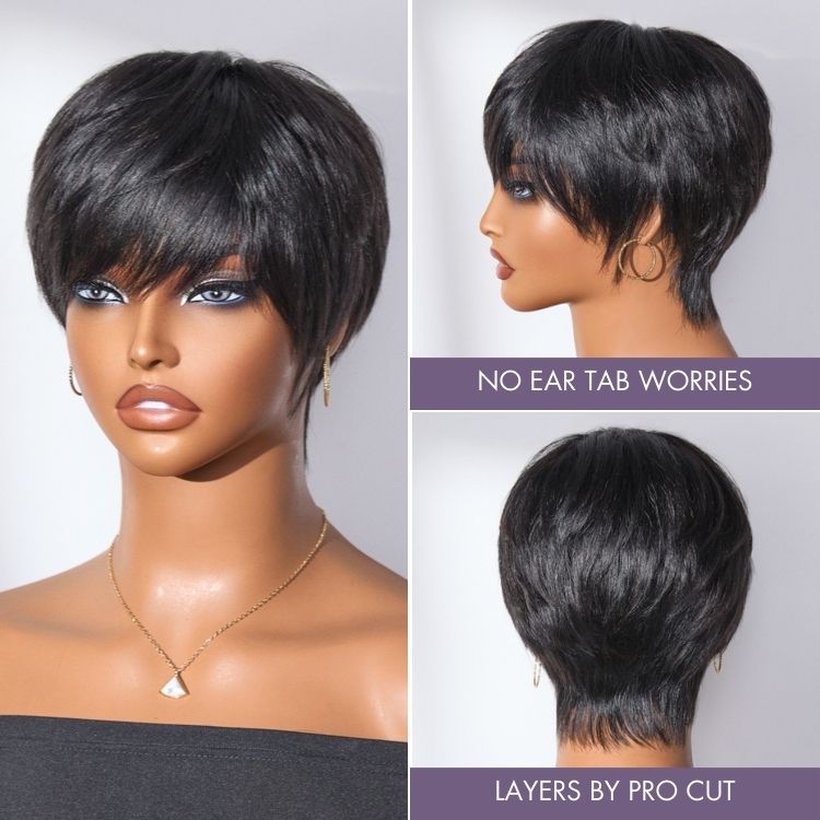 Glueless Short Cut Wig with Bangs – Throw On & Go