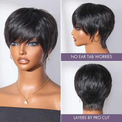 Glueless Short Cut Wig with Bangs – Throw On & Go