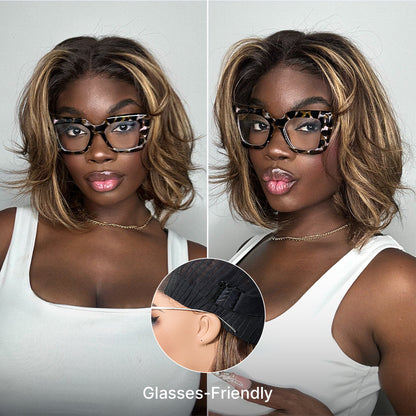 ✨ Ready-to-Wear Highlight Bob Wig – Glueless Short Layered 5x5 Closure Pre-Cut Lace Wig
